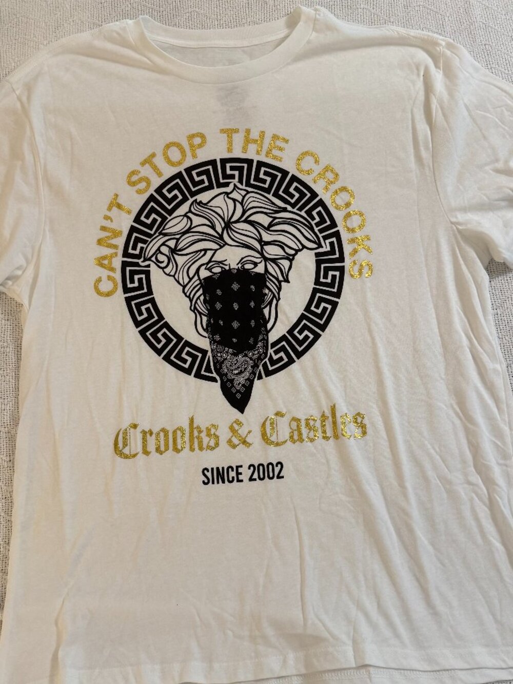 Crooks & Castles "Can't Stop the Crooks" Graphic T-Shirt Men's XL White Medusa T
